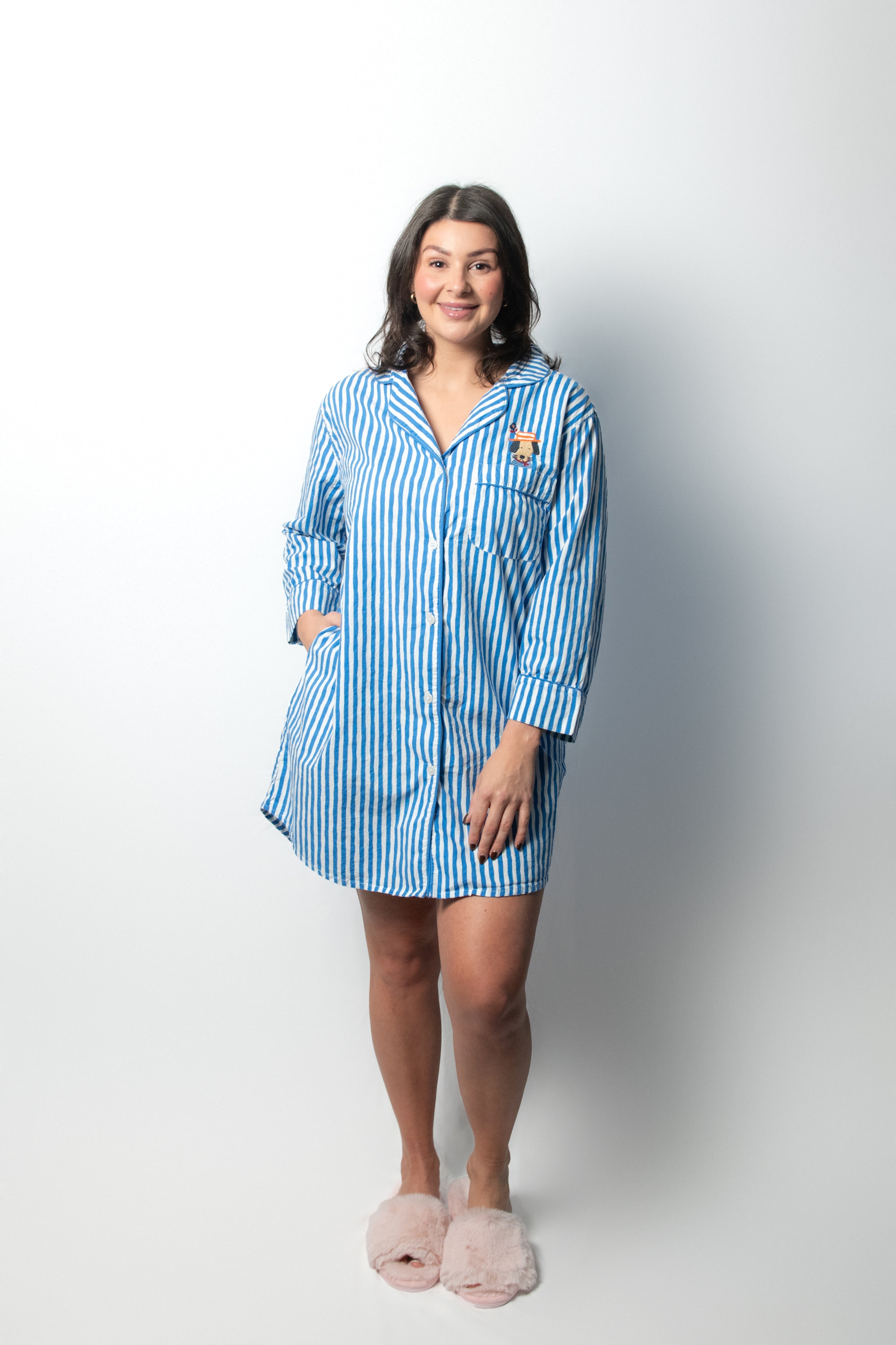 Blue Striped Long Shirt Pajamas