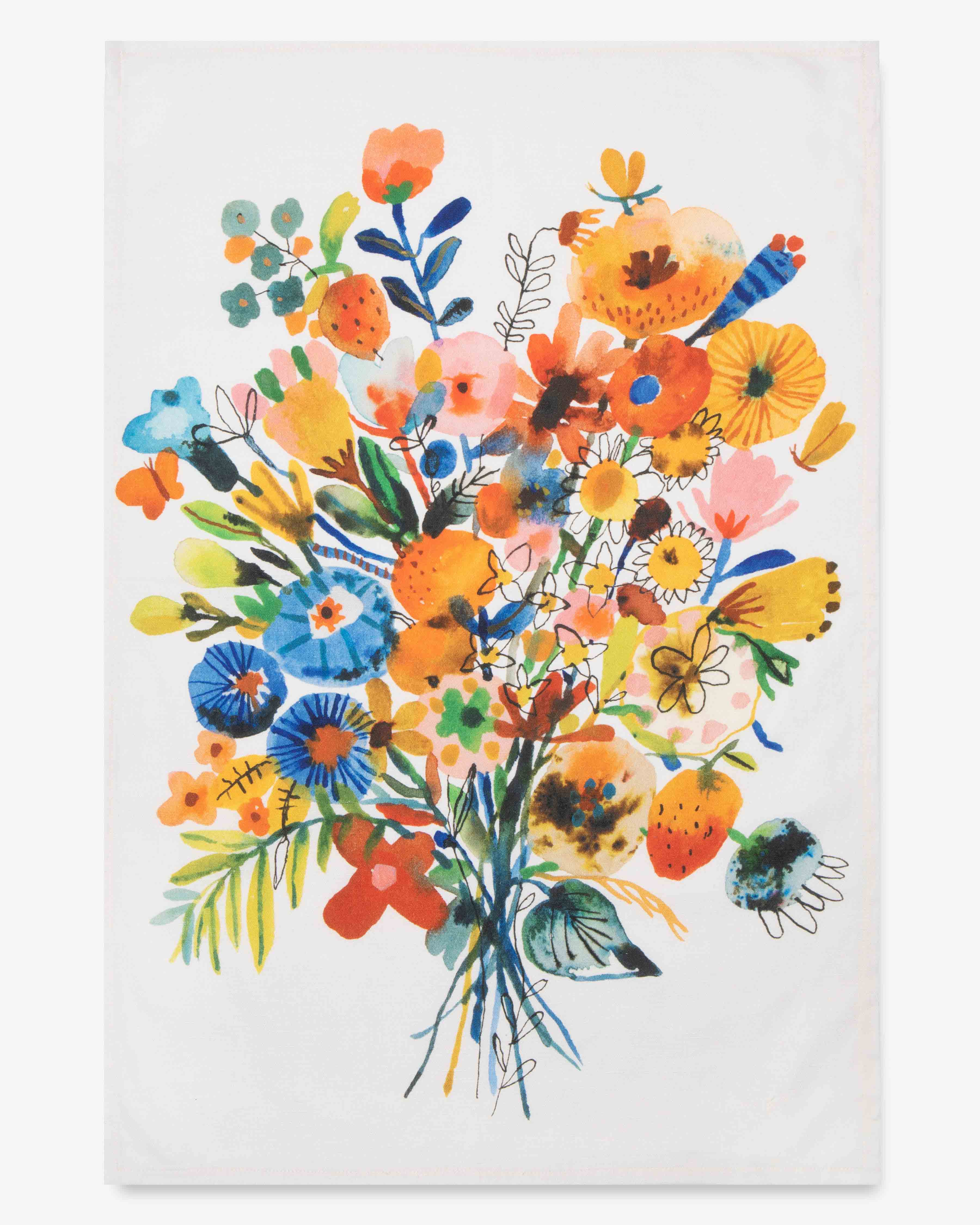 Blue & Orange Bouquet Tea Towel