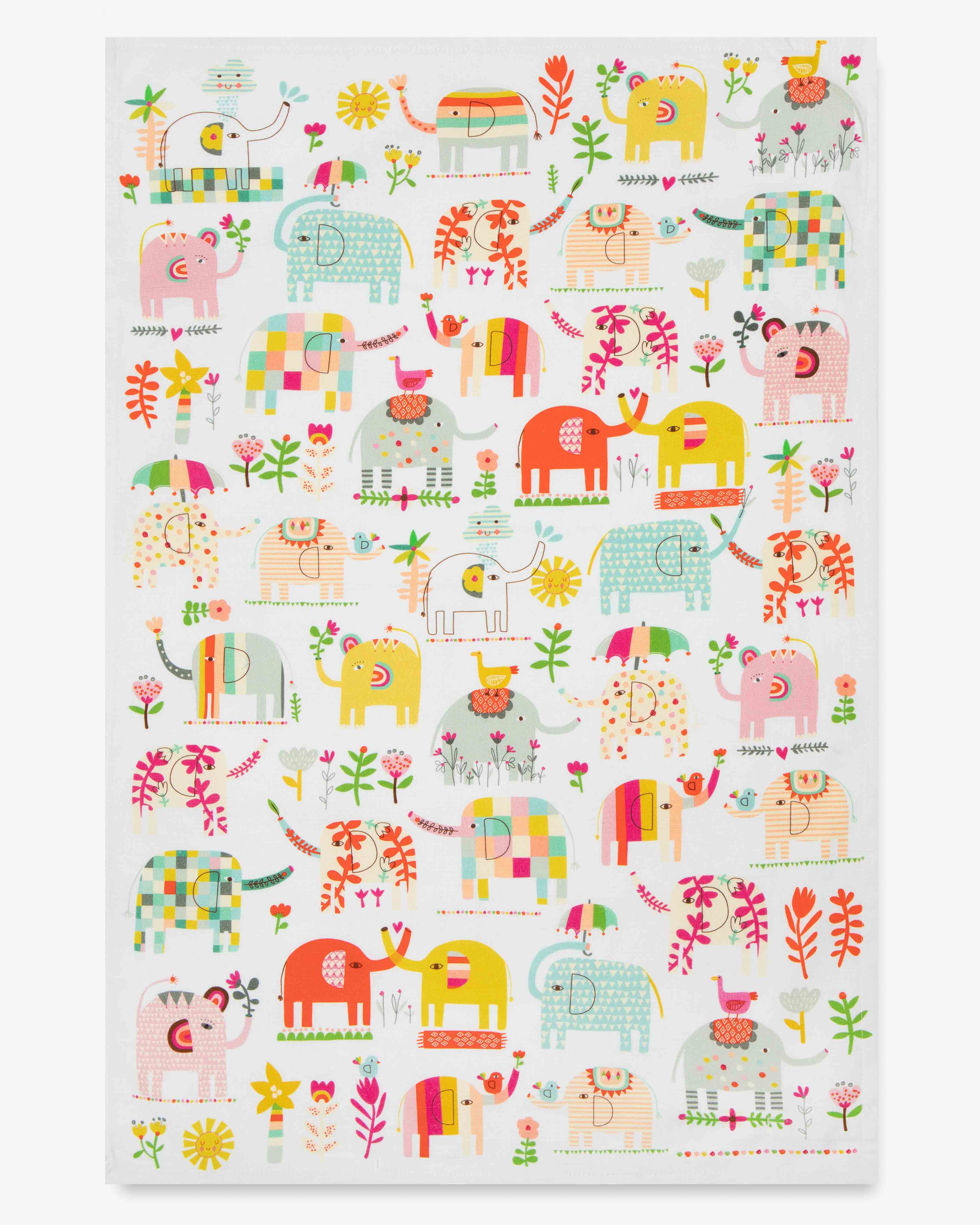 Elephant Garden Tea Towel